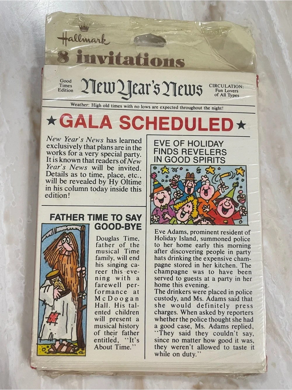 8 Vintage Hallmark New Years Eve Party Invitations Gala Father Time NOS New